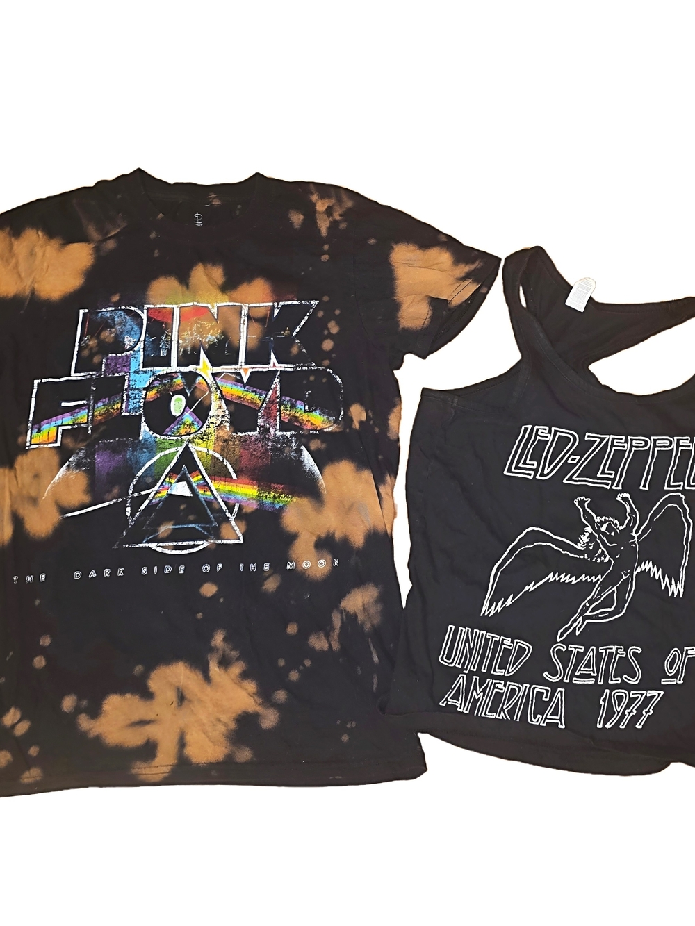2 Classic Rock T-Shirts Pink Floyd + Led Zeppelin Rock Sz S